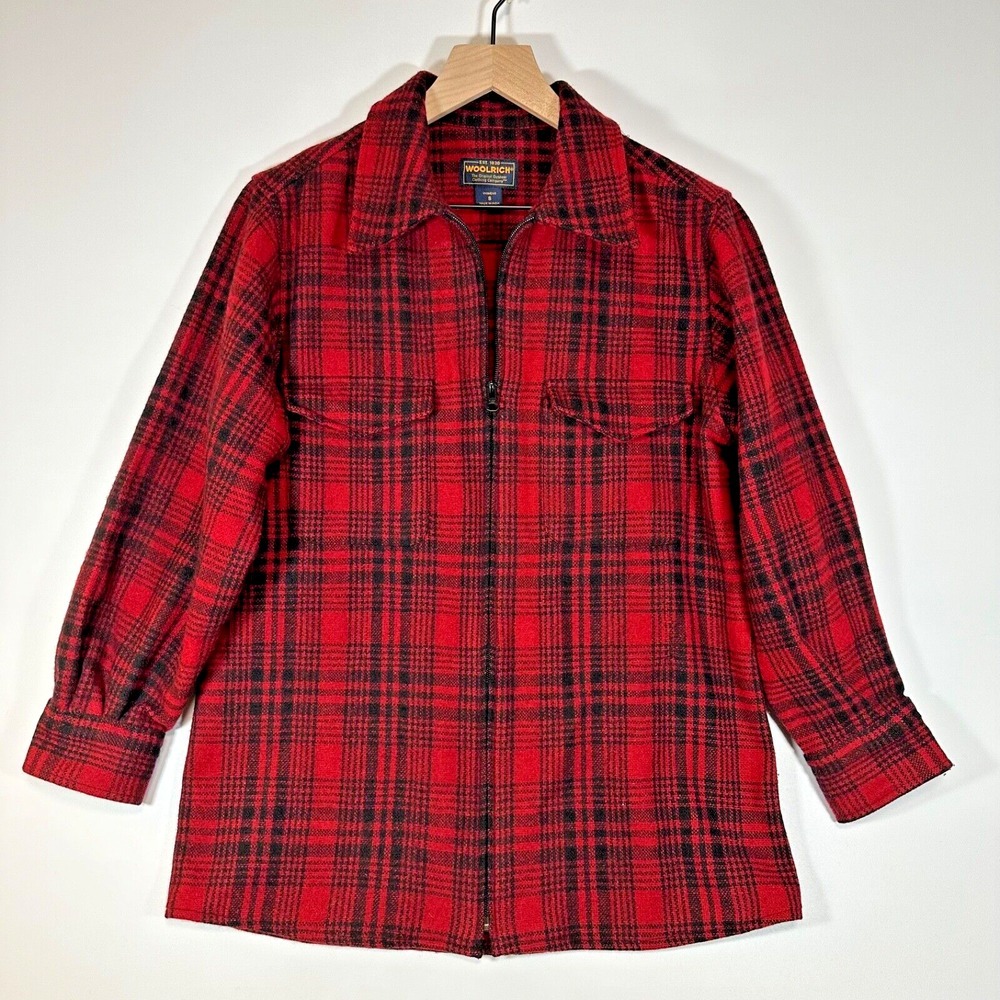 Woolrich Womens Flannel Jacket  Small Wool Red Black Plaid Zip Shacket